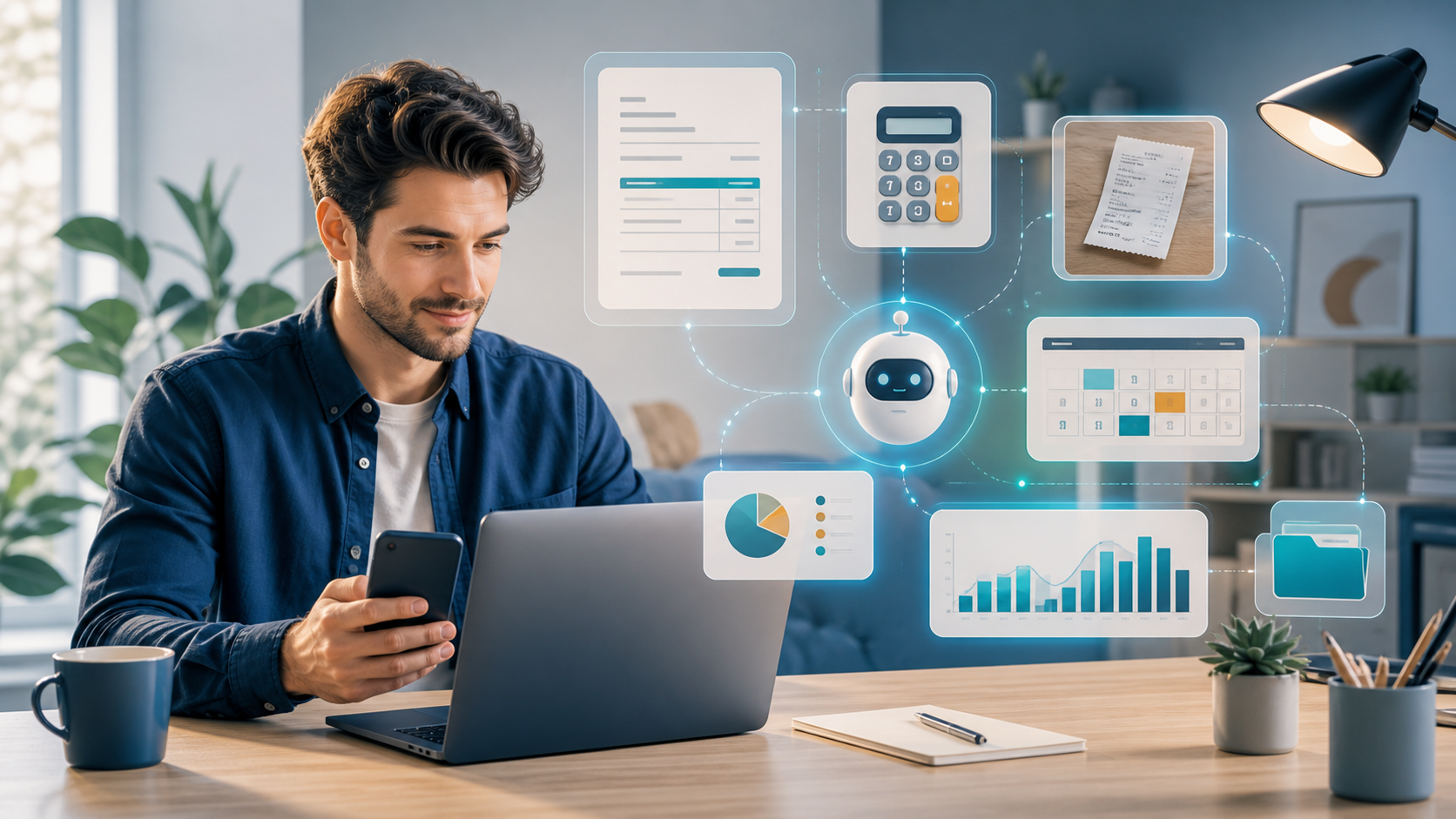 Autónomo IA para facturas, IVA e IRPF - Utilidades de Inteligencia Artificial 2026 Autónomo gestionando facturas, IVA, gastos y flujo de caja con una app de inteligencia artificial